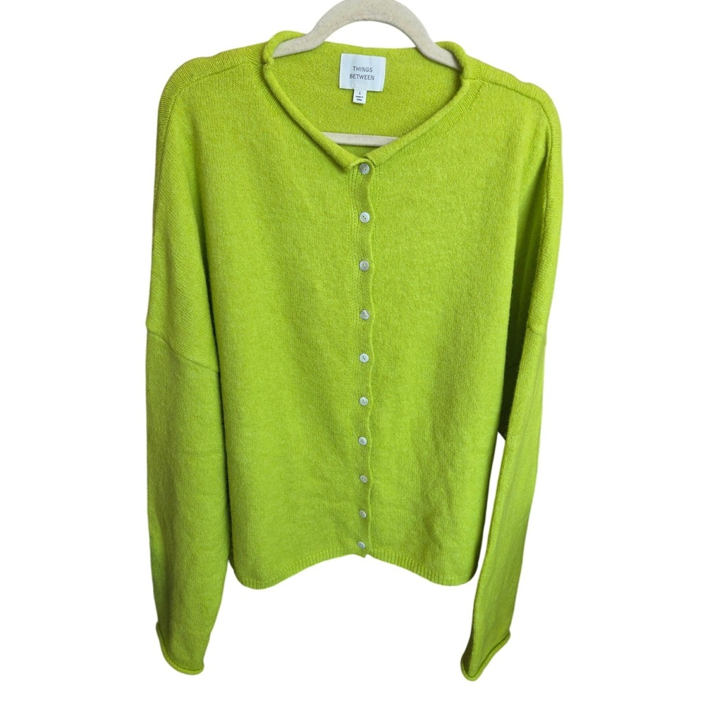 Things Between Piper Cardigan Brat Green Large Sweater Layering Minimalist NWT